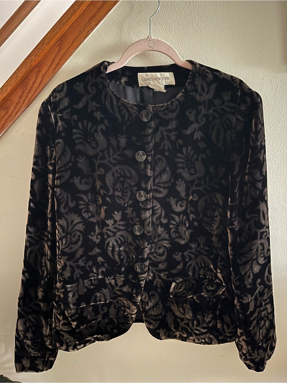 Jones New York Black Velvet Floral Jacquard Blazer